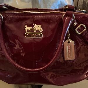 Authentic Coach Sophia Patent Leather Satchel in Burgundy